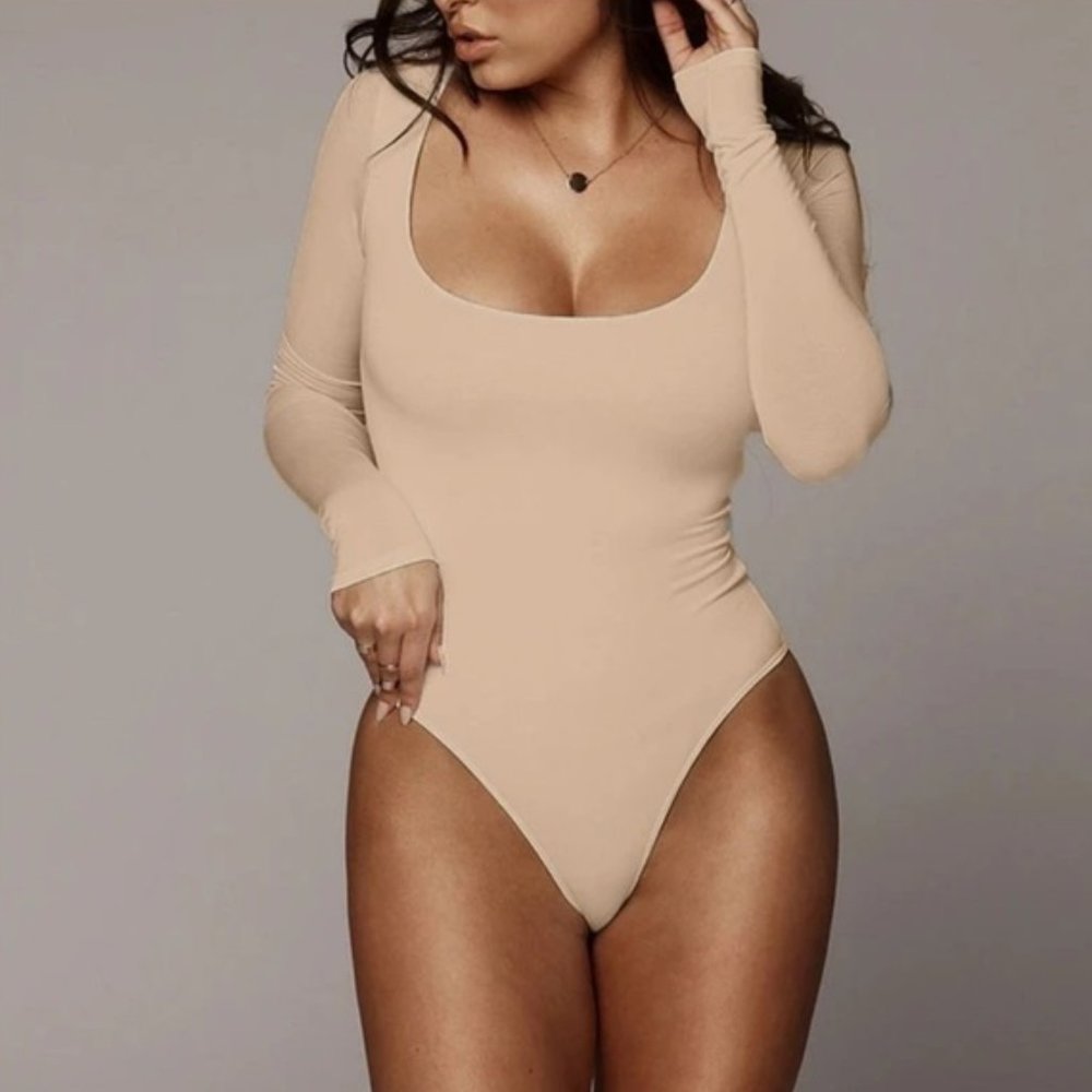 JLUXLABEL Nude Sheer Long Sleeve Bodysuit